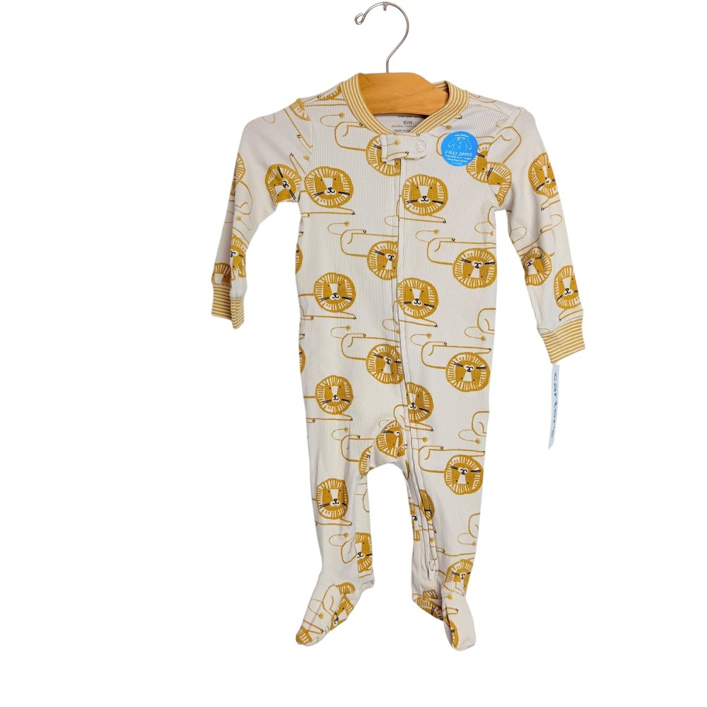 Carters Baby 6M Lion Print Ribbed 2-Way Zip Footed Sleeper Pajamas Yellow Cream
